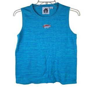 Storybook Knits Sea Scapes Tank Top Sz M Blue Fish Knit Sleeveless